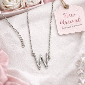 paparazzi Silver Crystal W Initial Necklace